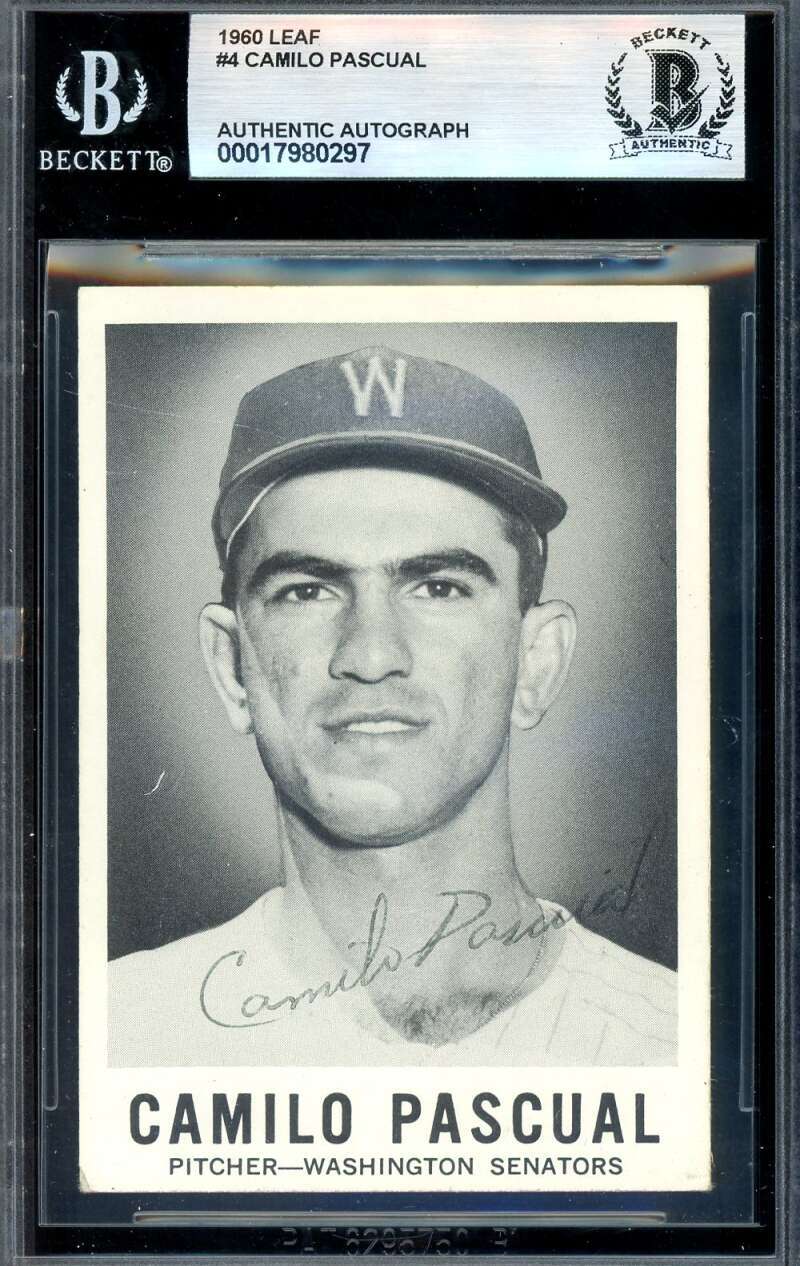 Camilo Pascual Beckett BAS Vintage Signed 1960 Leaf Autograph