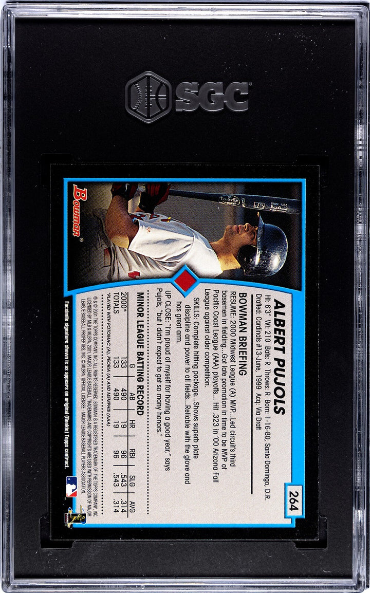 Albert Pujols 2001 Bowman Rookie Card (RC) #264- SGC Slabbed Authentic Trim