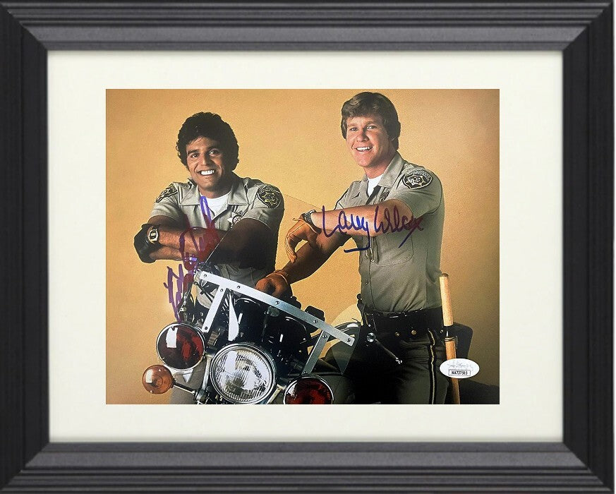 Erik Estrada & Larry Wilcox dual signed CHiPs 8X10 Photo Framed- JSA Witnessed