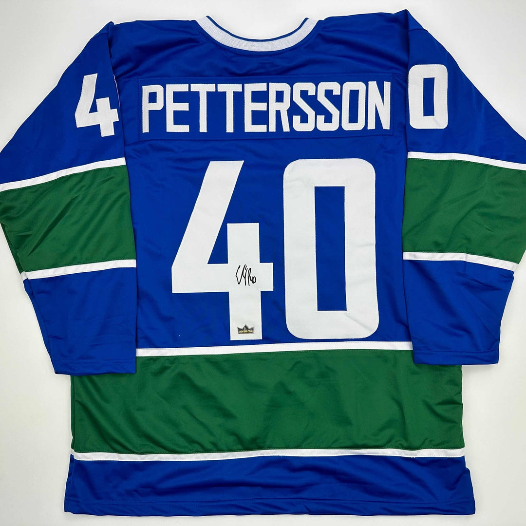 Facsimile Autographed Elias Pettersson Vancouver Blue Reprint Jersey Men's XL