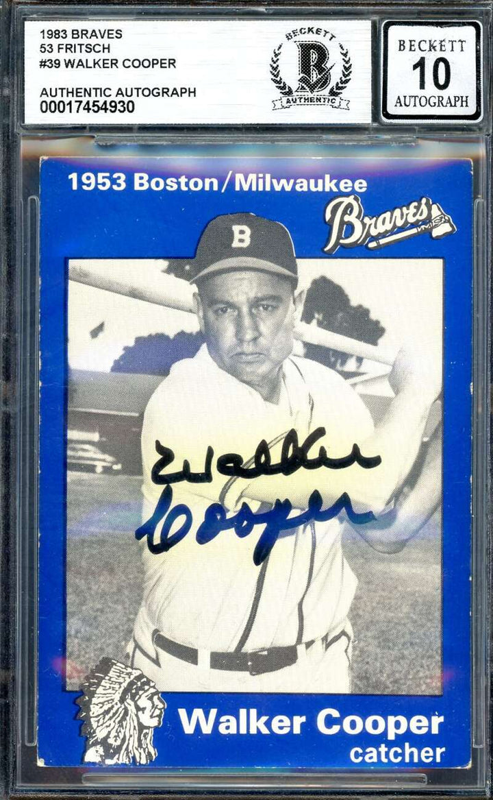 Walker Cooper Gem Mint 10 Beckett BAS Signed 1983 Fritsch 1953 Braves Autograph