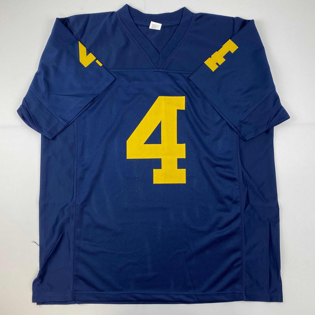 Facsimile Autographed Jim Harbaugh Michigan Blue Reprint Jersey Size Men's XL