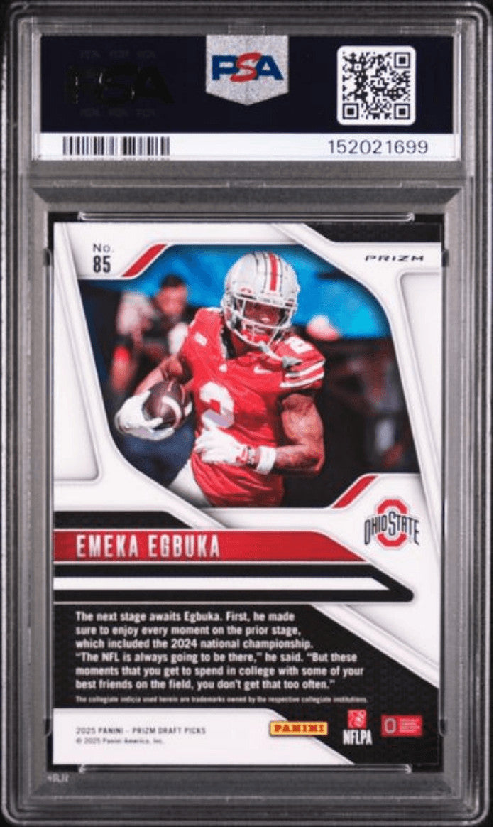 Graded 2025 Prizm DP Emeka Egbuka #85 Red Ice Rookie Football Card PSA 10