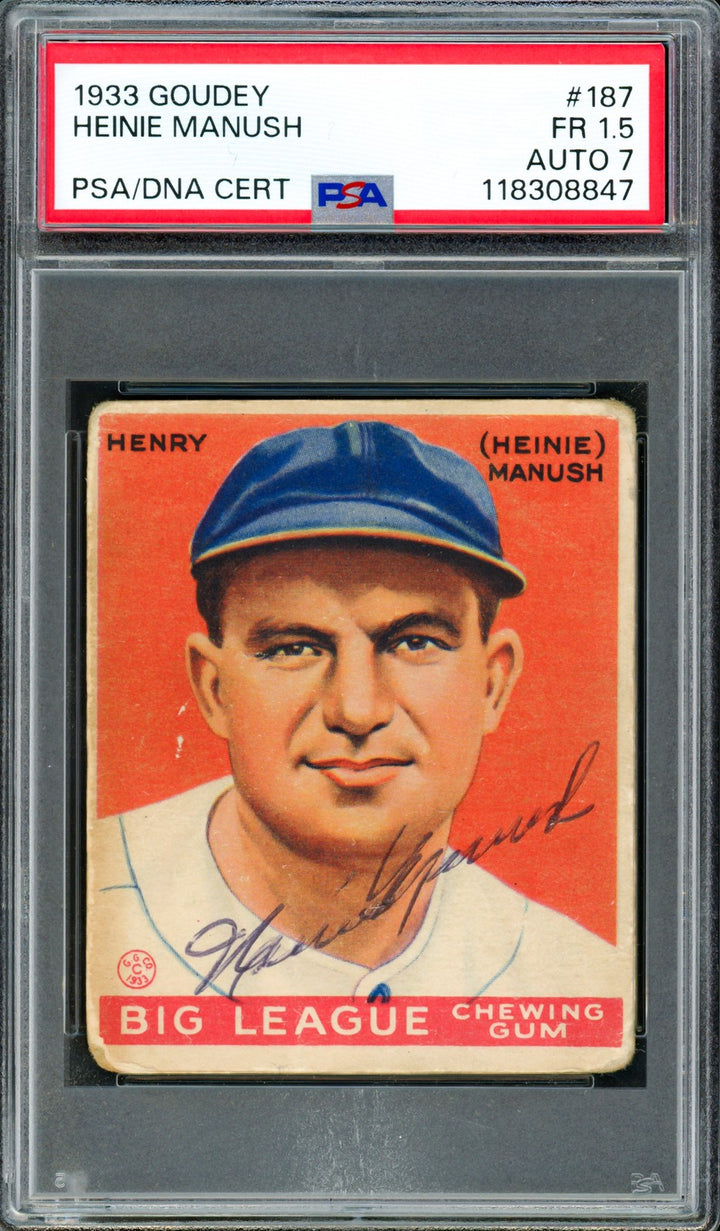 Heinie Manush Auto 1933 Goudey RC 187 Senators PSA 1.5 Auto 7 PSA/DNA #118308847