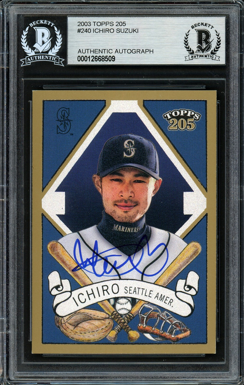 Ichiro Suzuki Signed 2003 Topps 205 Card #240 Seattle Mariners Beckett BAS