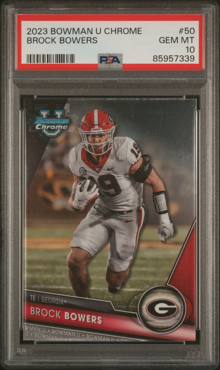 Graded 2023 Topps Bowman U Chrome Brock Bowers #50 Rookie Card PSA 10