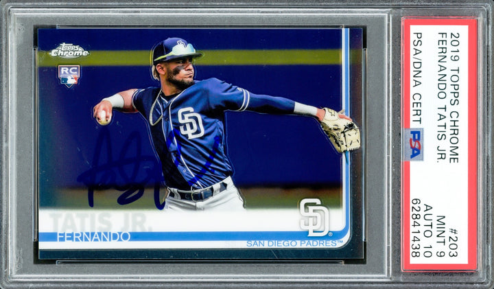 Fernando Tatis Jr. Auto 2019 Topps Chrome RC 203 Padres PSA 9 Auto GM 10 PSA/DNA
