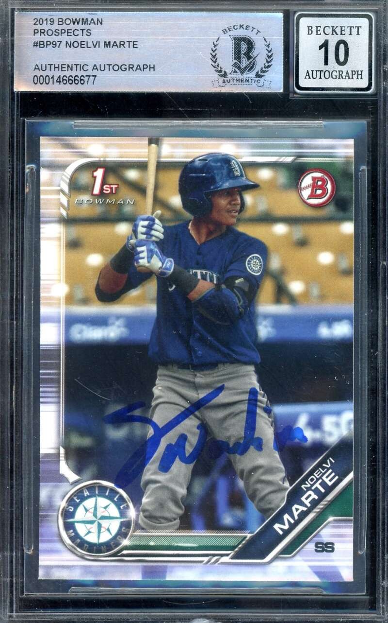 Noelvi Marte Gem Mint 10 Beckett BAS Signed 2019 Bowman Prospects Rookie Autogra