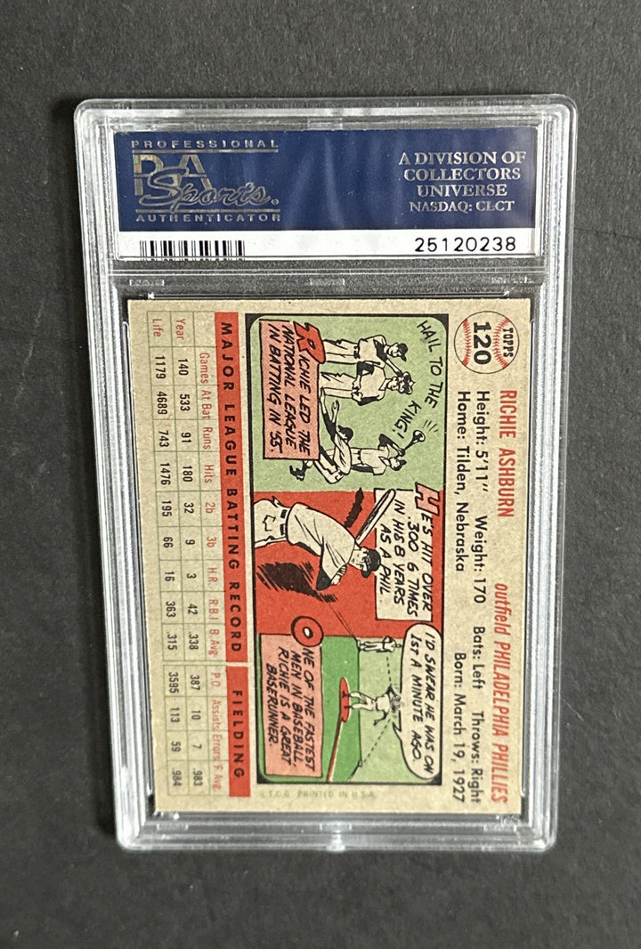1956 Topps #120 Richie Ashburn Gray Back PSA 8 Mint Beauty Phillies Hof