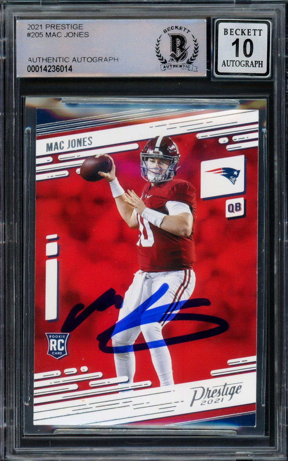 Mac Jones Signed 2021 Panini Prestige RC 205 Patriots Auto GM 10 Beckett