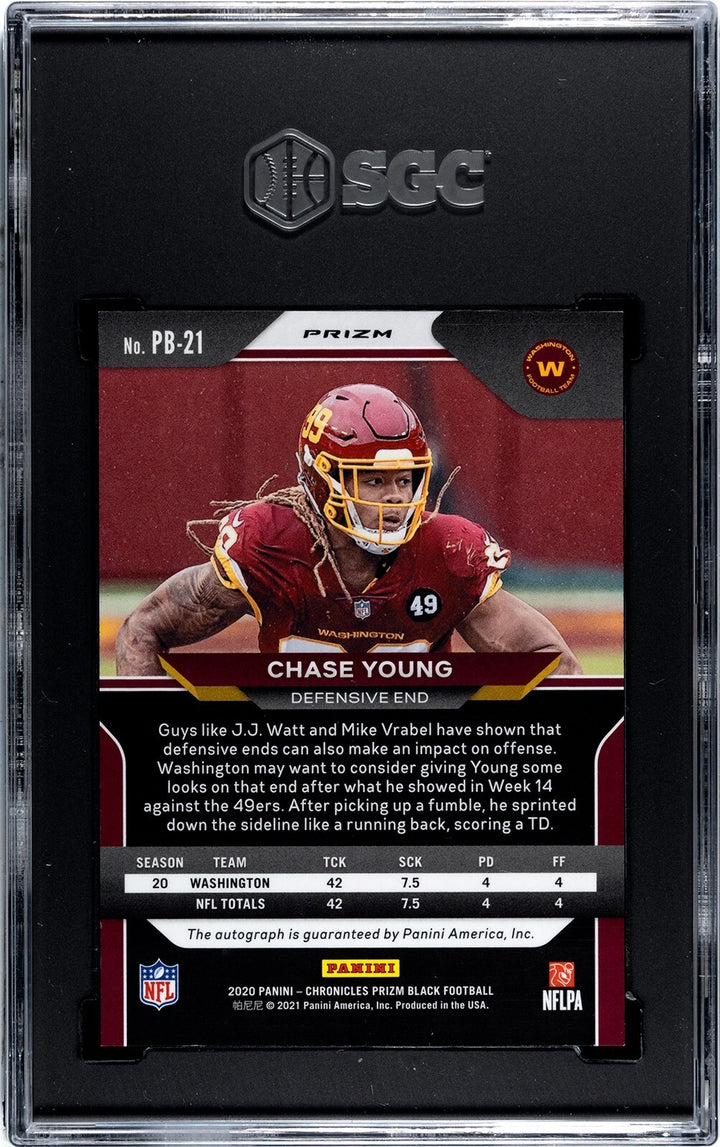 Chase Young signed 2020 Chronicles Prizm Black Auto Card- SGC Graded 8 NM-MT/10