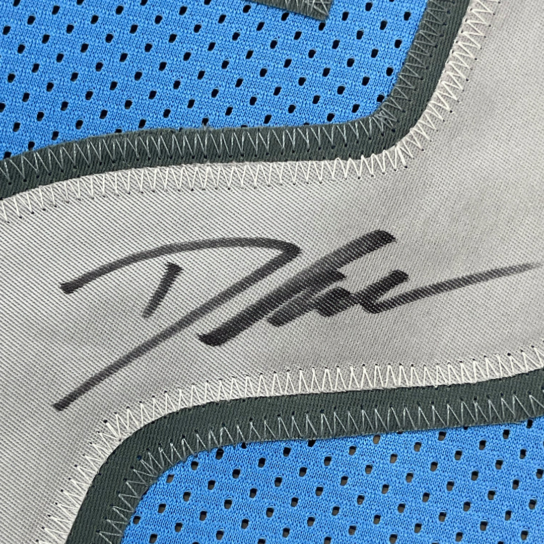 FRAMED Autographed/Signed D'ANDRE SWIFT 33x42 Detroit Blue Jersey JSA COA Auto