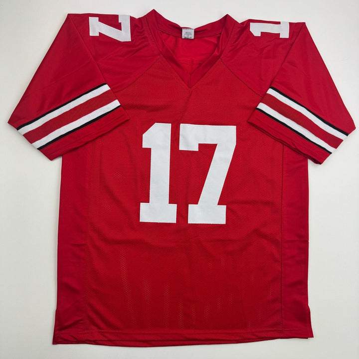 Autographed/Signed Carnell Tate Ohio State Red College Football Jersey JSA COA