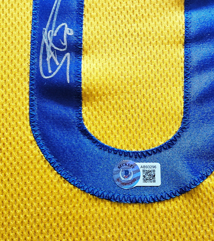 Golden State Warriors Stephen Curry Signed Framed Yellow Jersey Beckett BAS