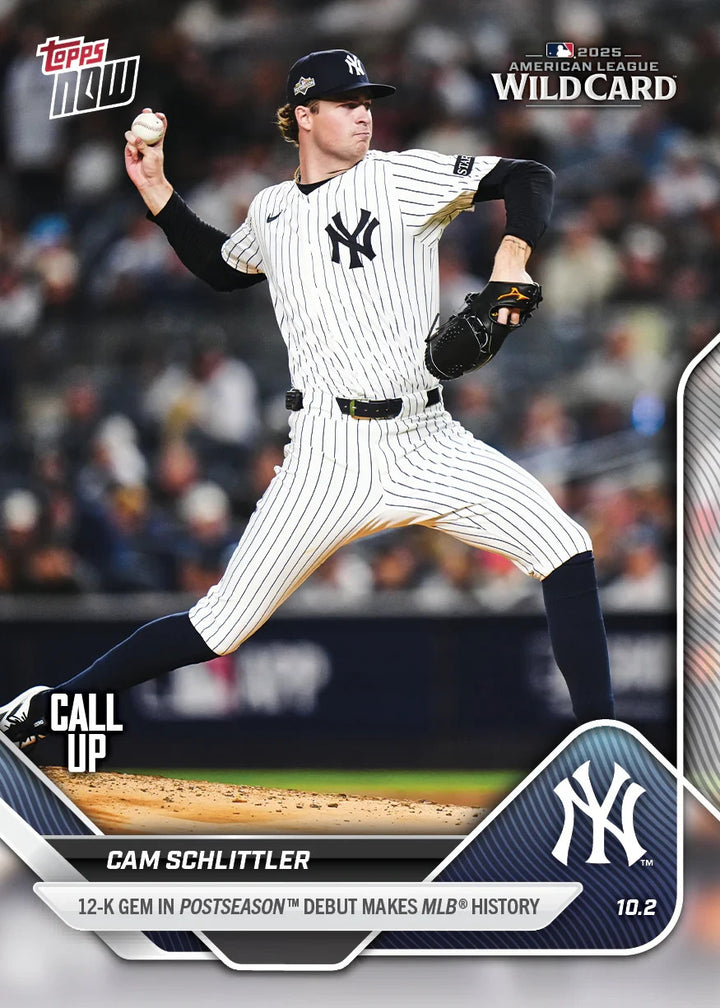 CAM SCHLITTLER POSTSEASON DEBUT HISTORY YANKEES RED SOX TOPPS NOW WILD CARD #817