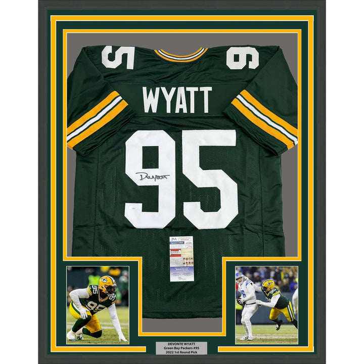 Framed Signed Devonte Wyatt 35x39 Green Bay Green Jersey JSA COA