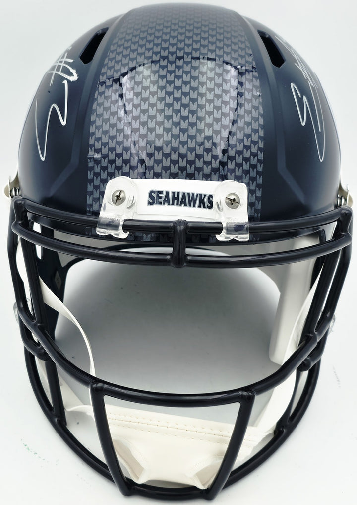 Nick Emmanwori Auto Seahawks Blue Full Size Replica Helmet - Sig Twice & Smudged