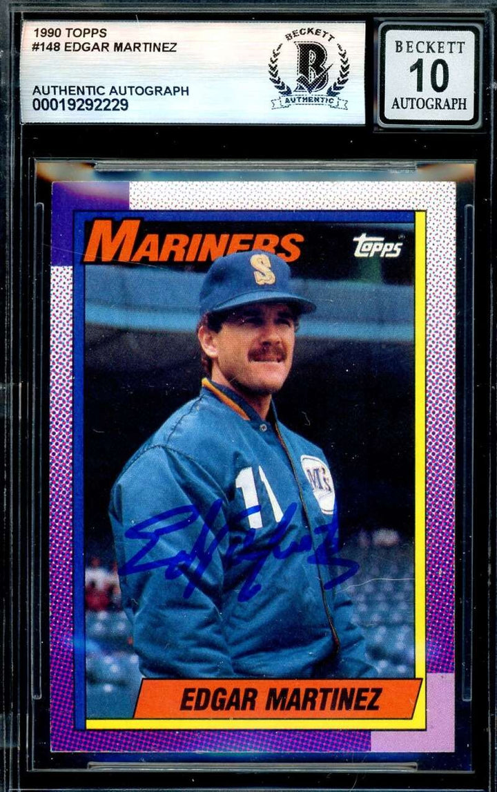 Edgar Martinez Gem Mint 10 Beckett BAS Signed 1990 Topps Autograph