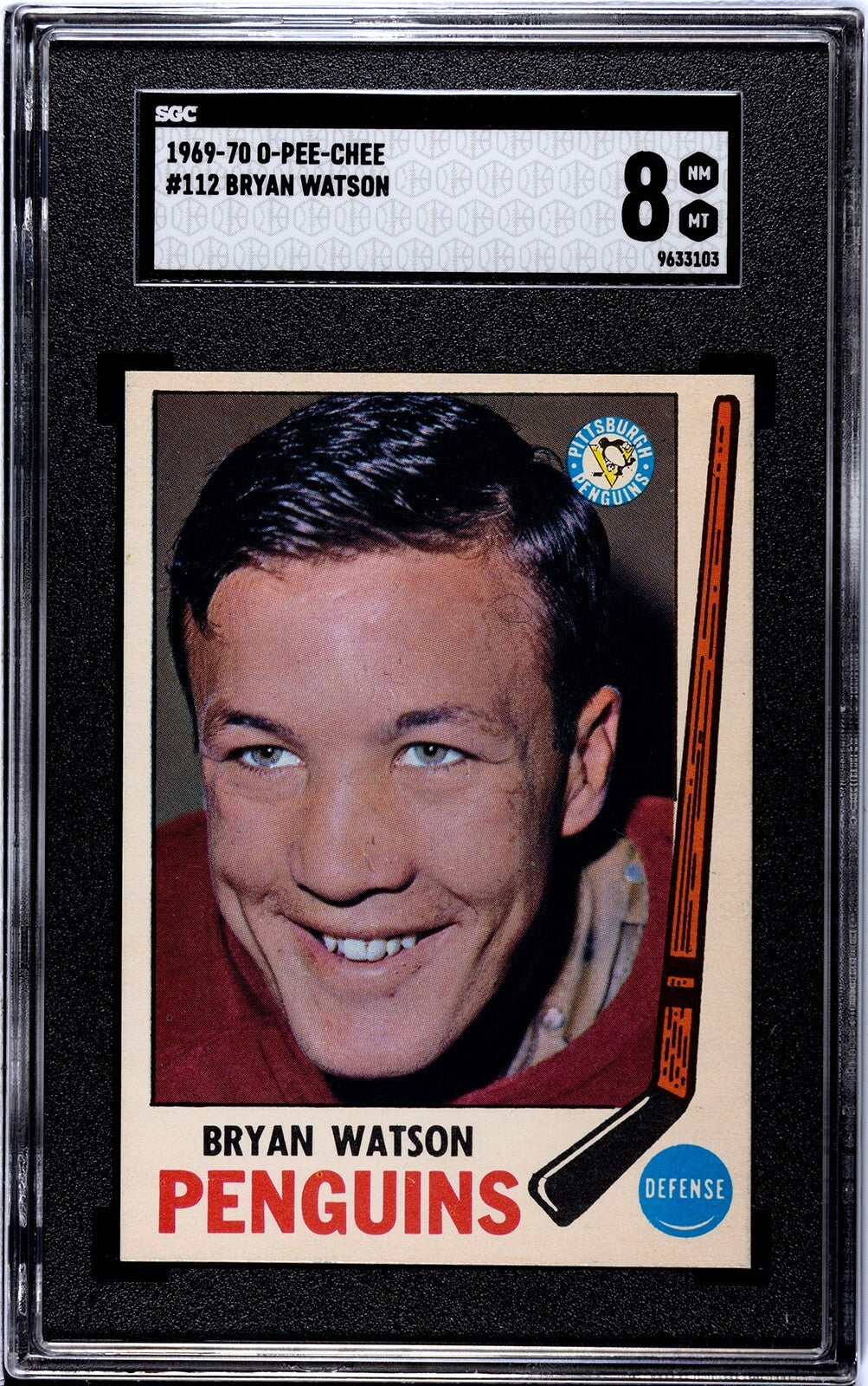 Bryan Watson 1969-70 O-Pee-Chee NHL Card #112- SGC Graded 8 NM-MT (Penguins)