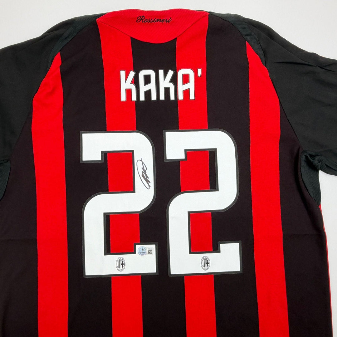Autographed/Signed Ricardo Kaka AC Milan Black/WHite Jersey Beckett BAS COA