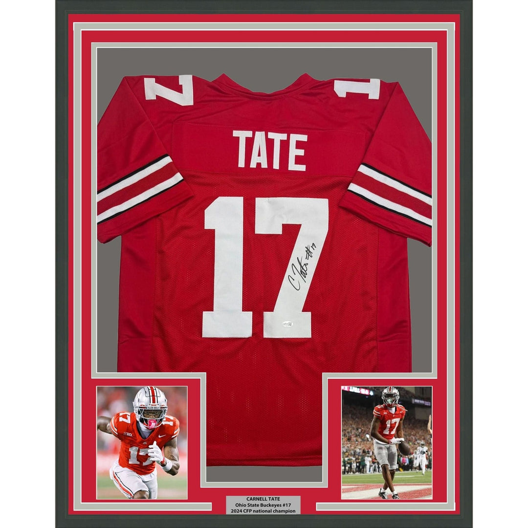 Framed Autographed/Signed Carnell Tate 35x39 Ohio State Red Jersey JSA COA