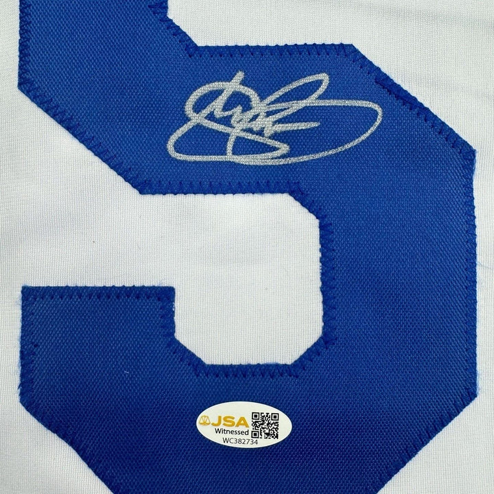 Framed Autographed/Signed Shawn Green 35x39 LA White Jersey JSA COA