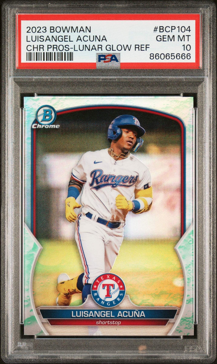 Graded 2023 Bowman Luisangel Acuna #BCP104 Lunar Glow REF Baseball Card PSA 10