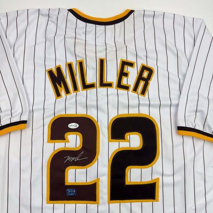 Autographed/Signed Mason Miller San Diego Pinstripe Baseball Jersey JSA COA