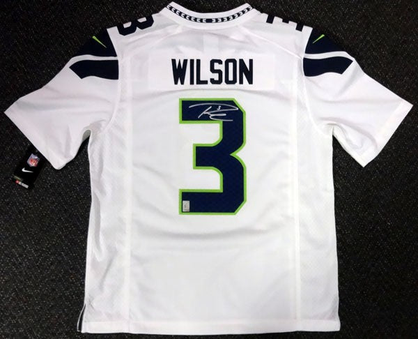 Seattle Seahawks Russell Wilson Signed White Nike Twill Jersey Size L RW Holo