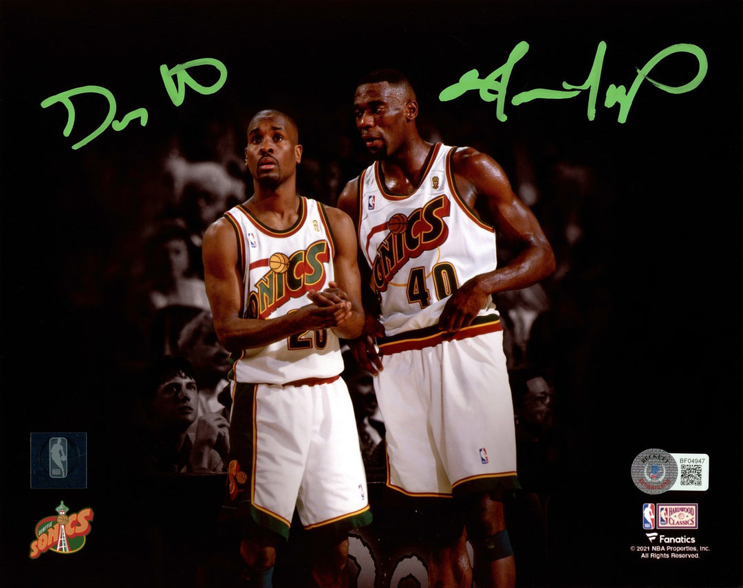 Gary Payton & Shawn Kemp Signed Framed 8x10 Photo Supersonics Spotlight BAS QR