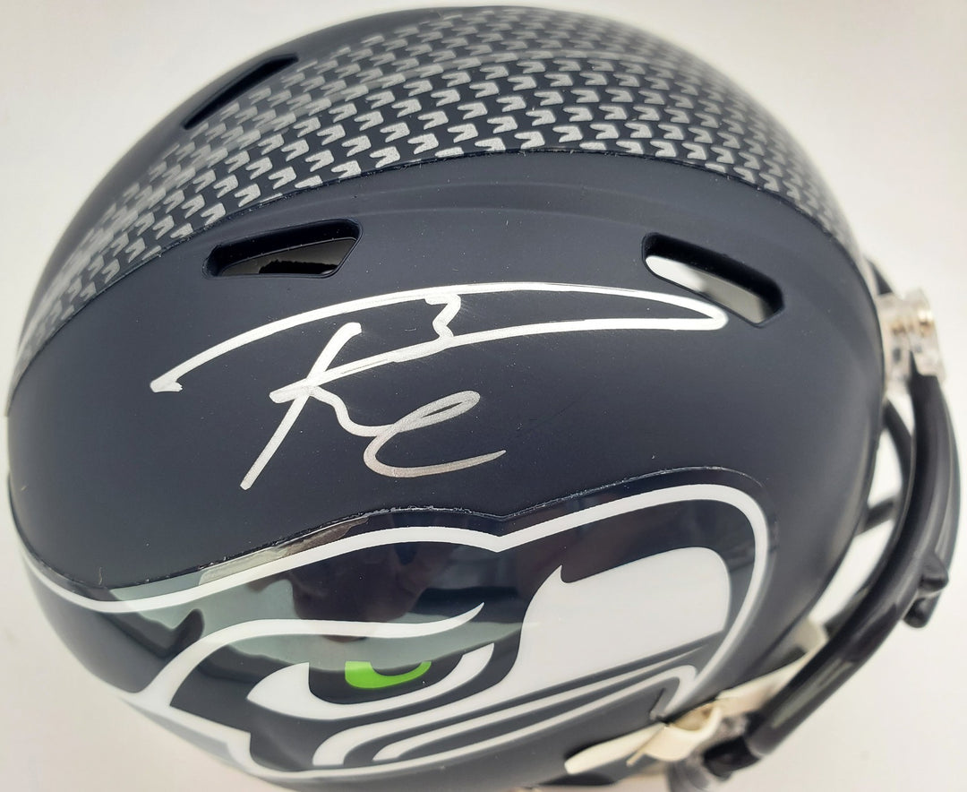 Russell Wilson Signed Seattle Seahawks Speed Mini Helmet In Silver RW Holo