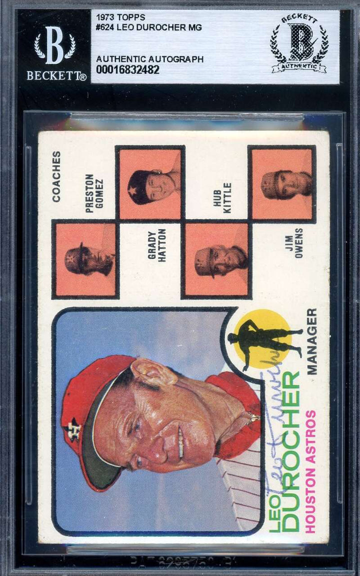 Leo Durocher Beckett BAS Signed 1973 Topps Autograph
