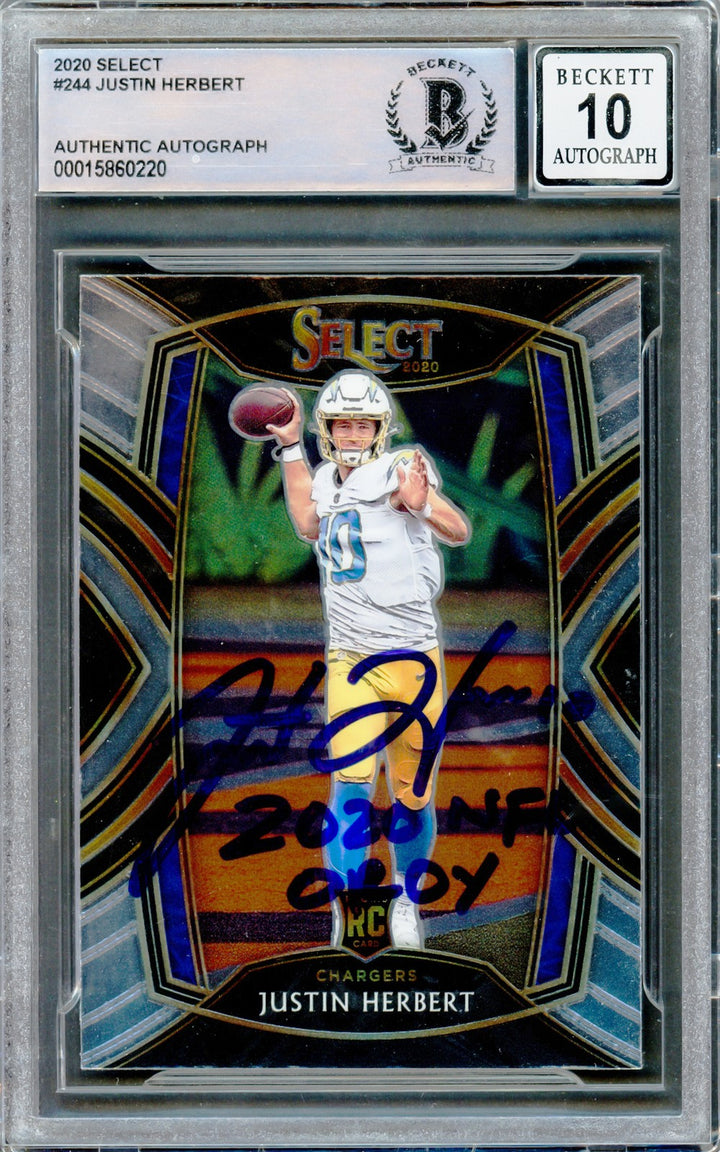 Justin Herbert Auto 2020 Panini Select RC 244 Chargers Sig 10 2020 NFL OROY BAS