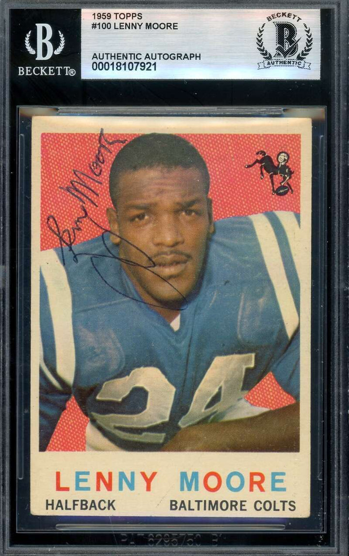 Lenny Moore Beckett BAS Vintage Signed 1959 Topps Autograph Colts