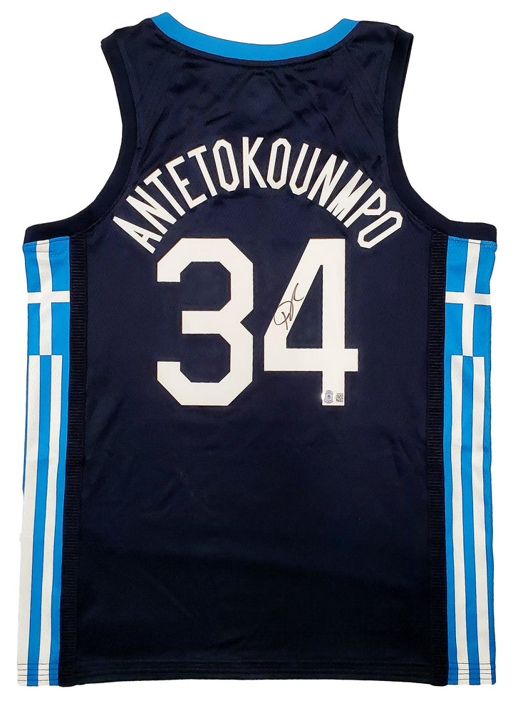 Team Greece Giannis Antetokounmpo Auto Signed Blue Nike Jersey Size L Beckett