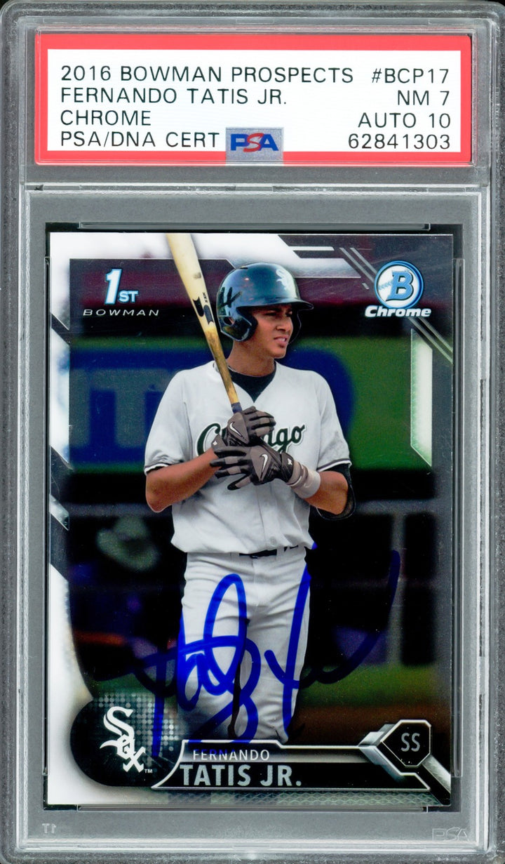 Fernando Tatis Jr Auto 2016 Bowman Chrome Prospects RC BCP17 Padres PSA 7 Sig 10