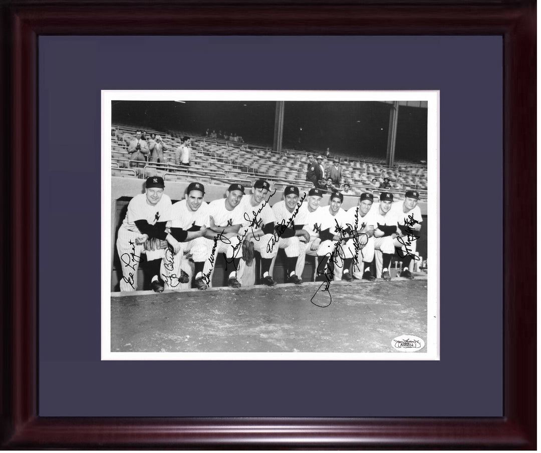 NY YANKEES Team signed 8x10 photo framed 8 auto Yogi Berra Phil Rizzuto Mize JSA