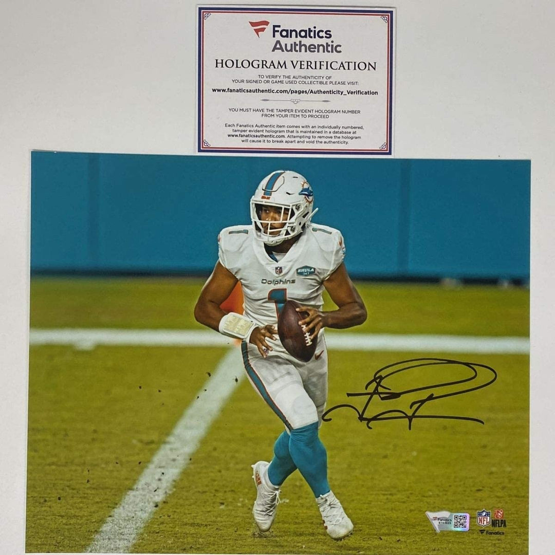 Autographed/Signed TUA TAGOVAILOA Dolphins 8x10 Photo Fanatics COA Auto