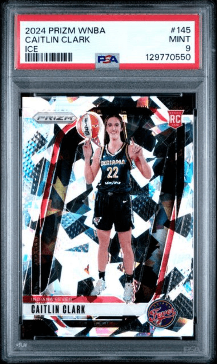 Graded 2024 Panini Prizm Caitlin Clark #145 Ice Rookie RC Basketball Card PSA 9