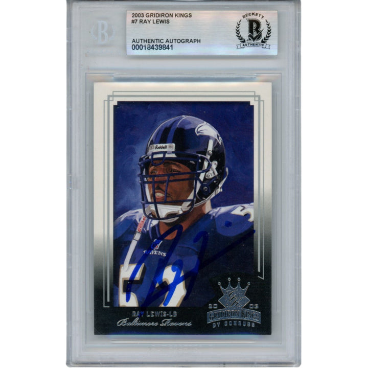 Ray Lewis Autographed 2003 Donruss GridIron Kings #7 Trading Card Beckett 53453