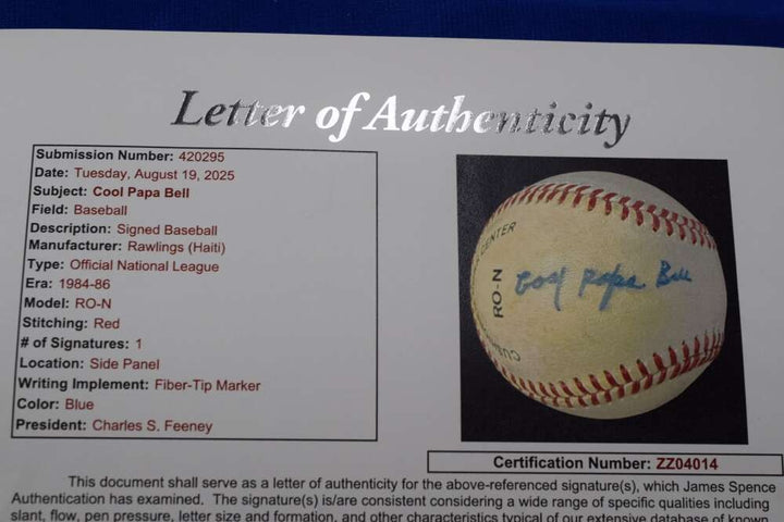Cool Papa Bell JSA LOA Autograph National League ONL Signed Baseball