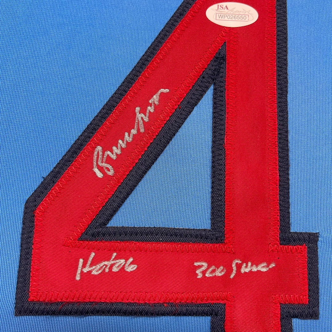 FRAMED Signed BRUCE SUTTER HOF 35x39 St. Louis Blue Jersey JSA COA