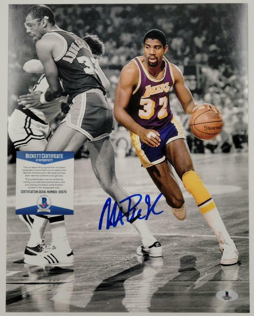 Magic Johnson signed Los Angeles Lakers 11x14 Photo #3 ~ Beckett Witness COA