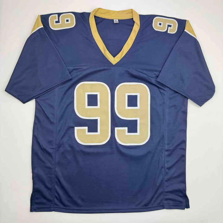 Autographed/Signed AARON DONALD Los Angeles LA Blue Football Jersey JSA COA Auto