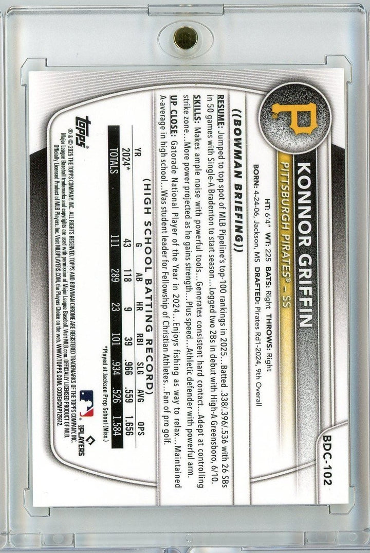 2025 Bowman Chrome Konnor Griffin #BDC102 /75 Yellow Geometric RC Baseball Card