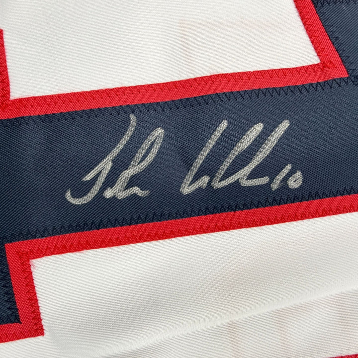 Autographed/Signed John LeClair United States USA White Jersey Beckett COA