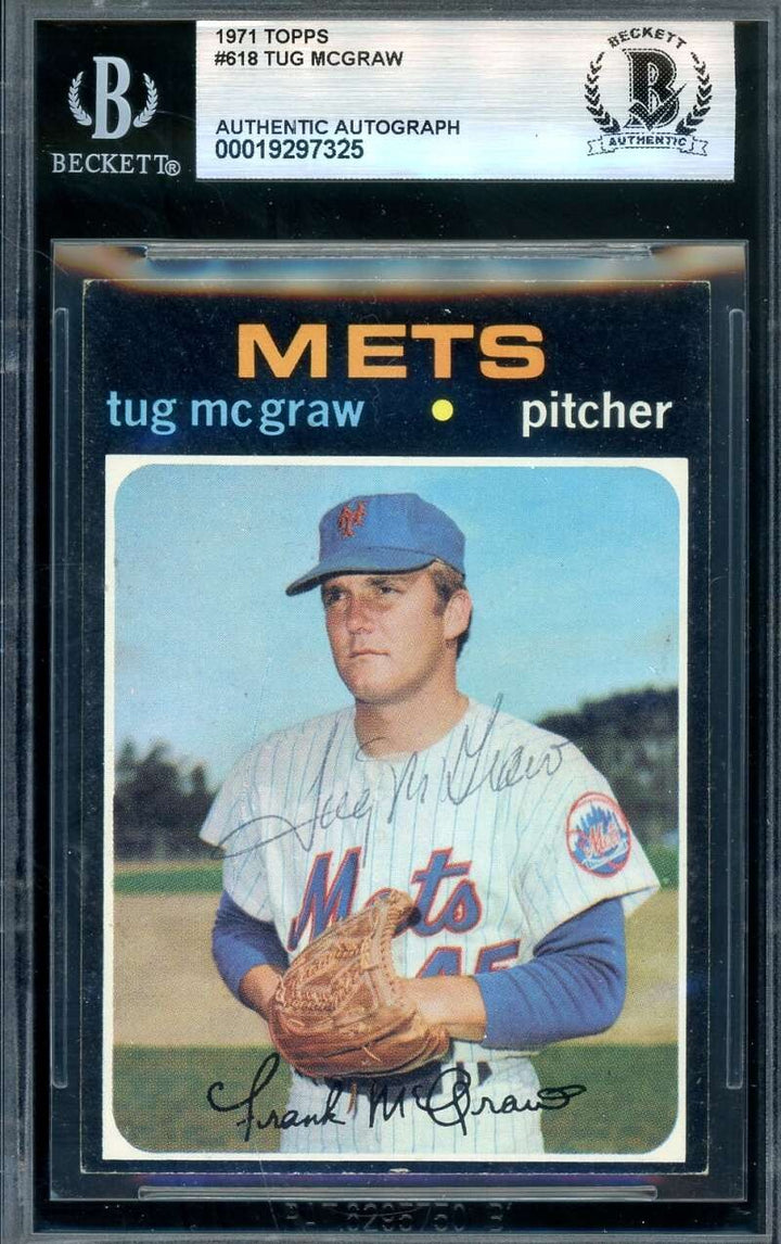 Tug McGraw Beckett BAS Vintage Signed 1971 Topps Autograph Mets