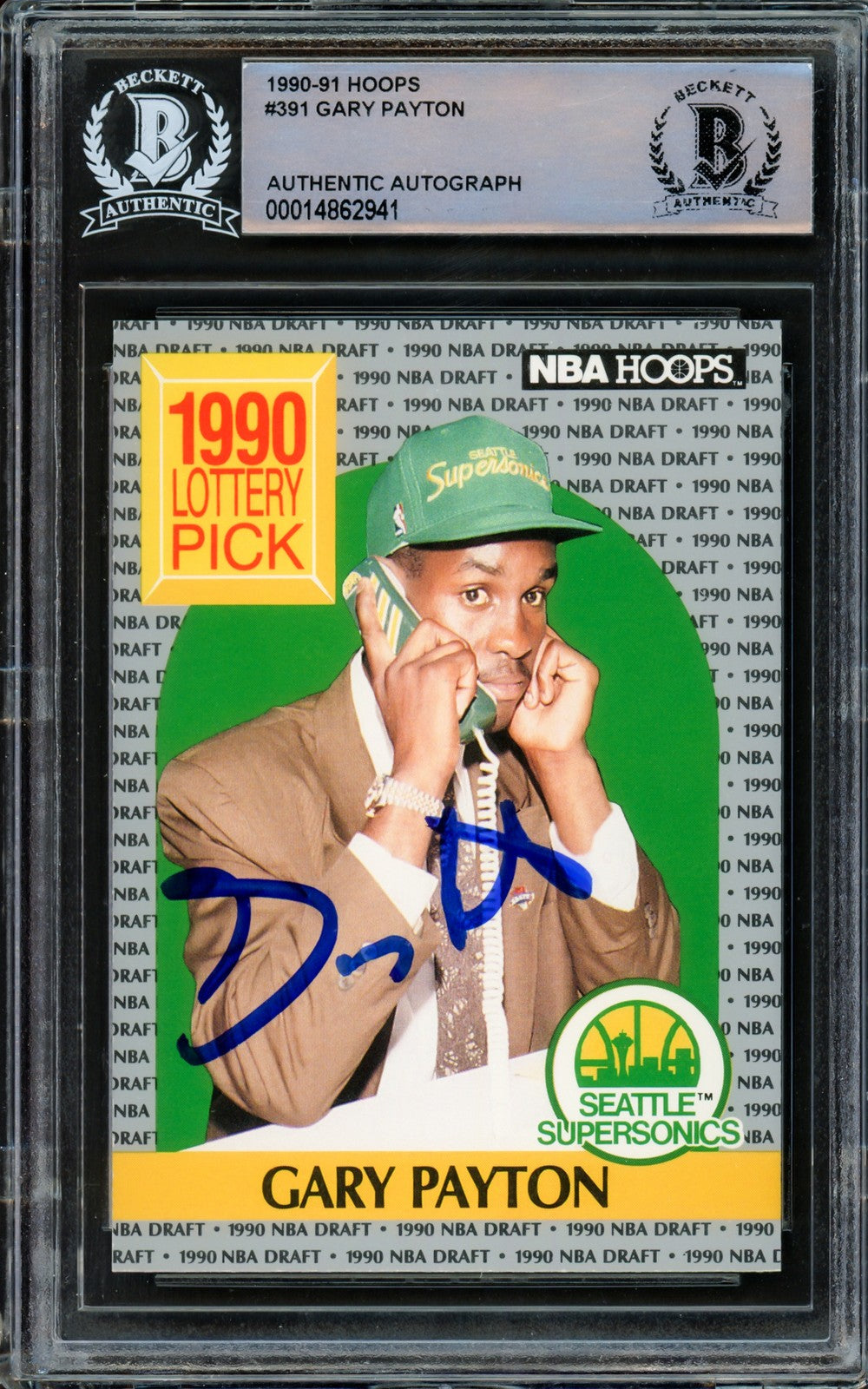 Gary Payton Signed 1990-91 Hoops RC 391 Seattle Supersonics Beckett