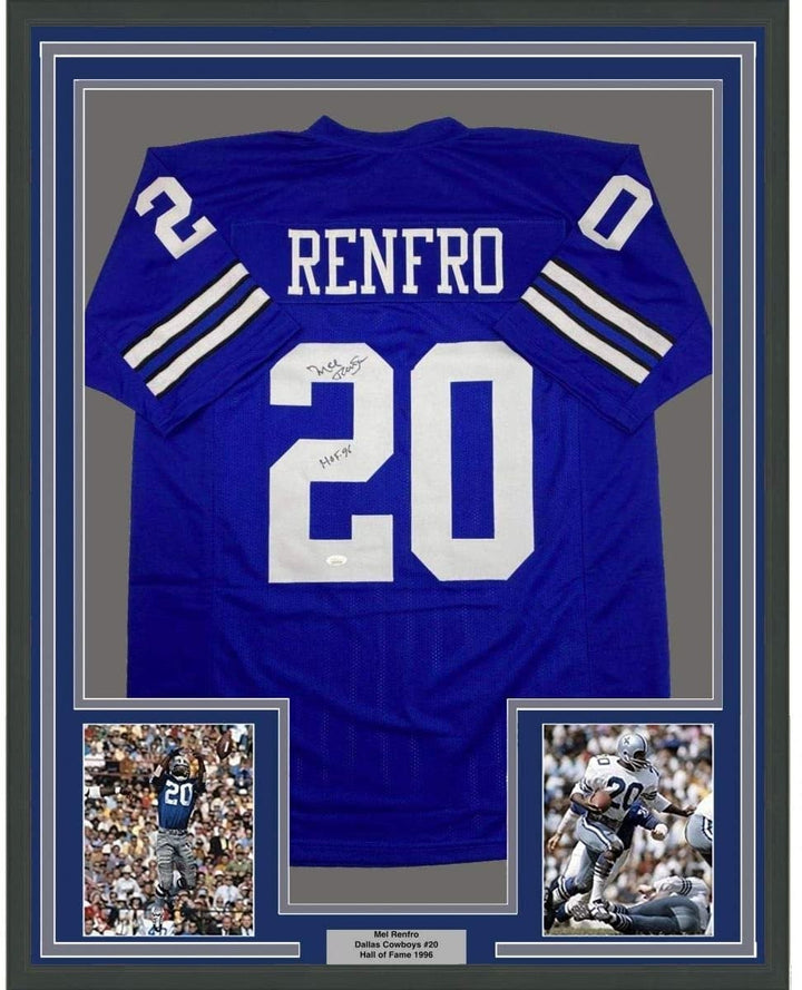 Framed Signed Mel Renfro HOF 96 35x39 Dallas Blue Jersey JSA COA