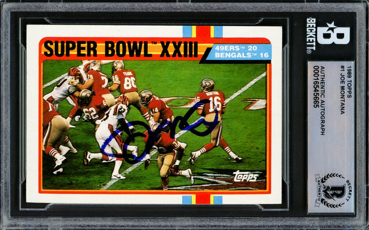Joe Montana Autographed 1989 Topps Card #1 San Francisco 49ers Beckett #16545665